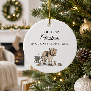 Weihnachtsbauernhof Pferd Tiere Winter Keramik Ornament