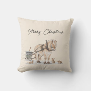 Weihnachtsbauernhof Pferd Tiere Winter Kissen