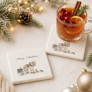 Weihnachtsbauernhof Pferd Tiere Winter Steinuntersetzer