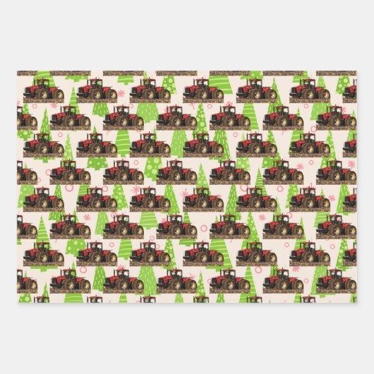 Weihnachtsbauernhof Red Traktor Ausrüstung Festiva Geschenkpapier Set (Vorderseite)