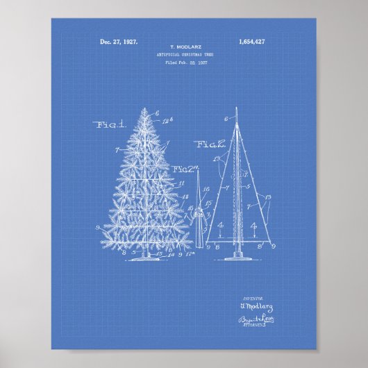 Weihnachtsbaum 1927 Patent Kunst Blaupause Poster (Vorne)
