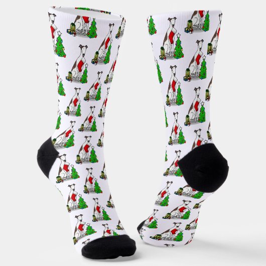 Weihnachtsbaum 2 Grauhund (gebürstlich weiß) Dog F Socken (Gewinkelt)