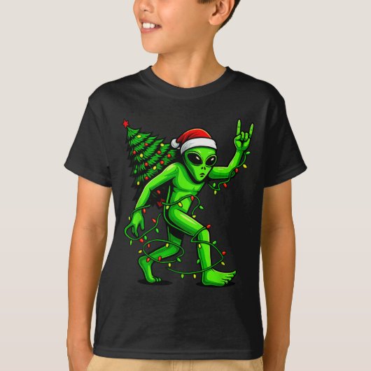 Weihnachtsbaum Alien Weihnachtsbaum Xmas Lichter L T-Shirt (Vorderseite)