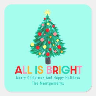Weihnachtsbaum "Alles ist hell" Handgezeichneter S Quadratischer Aufkleber