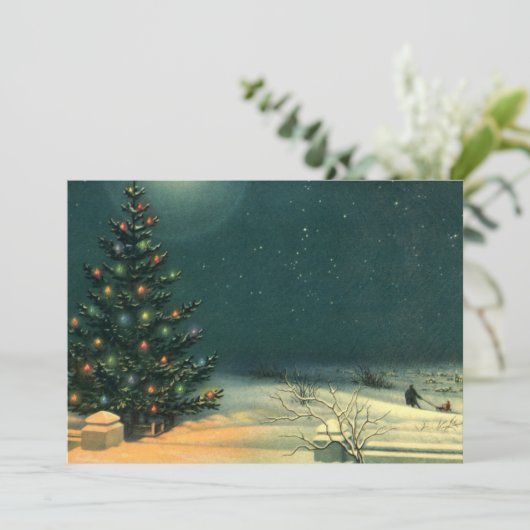 Weihnachtsbaum am Abend Einladung (Stehend Vorderseite)