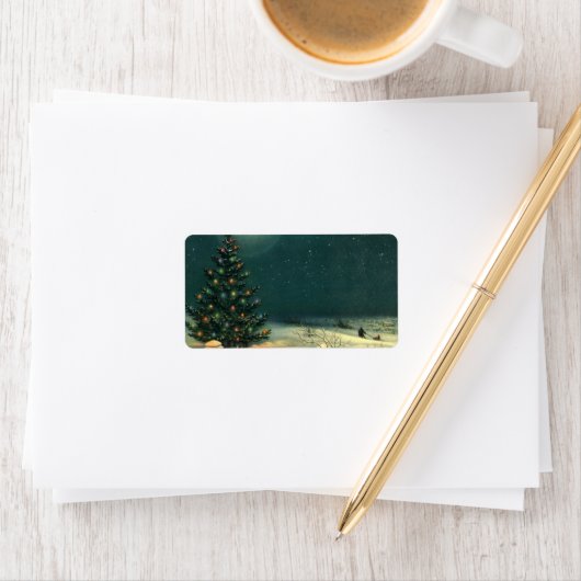 Weihnachtsbaum am Abend mit Lichtern Adressaufkleber (Insitu)