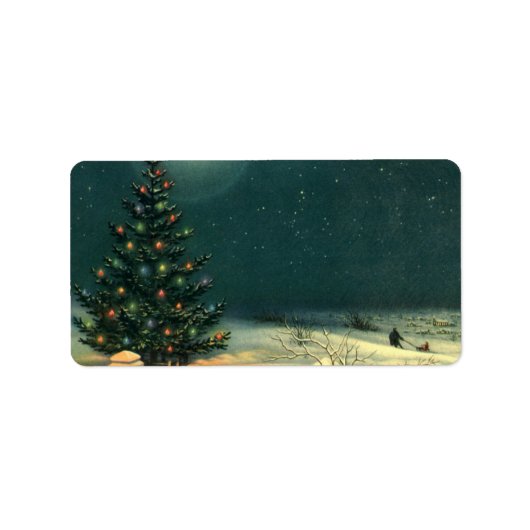 Weihnachtsbaum am Abend mit Lichtern Adressaufkleber (Vorne)