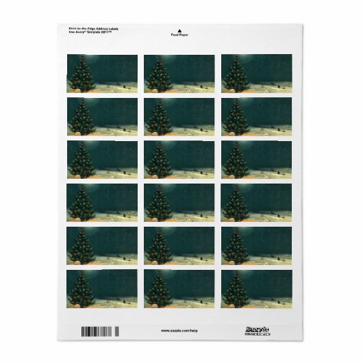 Weihnachtsbaum am Abend mit Lichtern Adressaufkleber (Vorne)