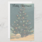 Weihnachtsbaum am Abend mit Lichtern Briefpapier (Vorne/Hinten)