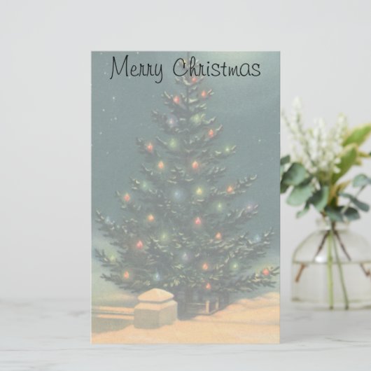 Weihnachtsbaum am Abend mit Lichtern Briefpapier (Stehend Vorderseite)