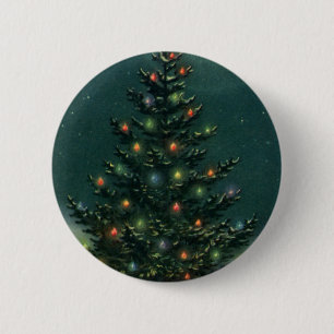 Weihnachtsbaum am Abend mit Lichtern Button