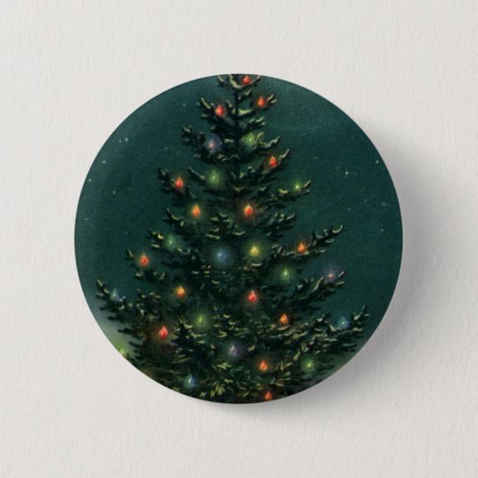 Weihnachtsbaum am Abend mit Lichtern Button (Vorderseite)