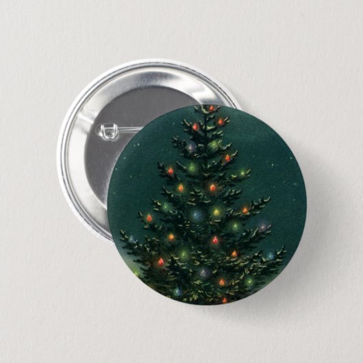 Weihnachtsbaum am Abend mit Lichtern Button (Vorne & Hinten)