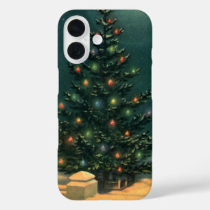 Weihnachtsbaum am Abend mit Lichtern iPhone 16 Hülle