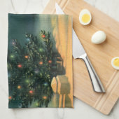 Weihnachtsbaum am Abend mit Lichtern Geschirrtuch (Viertel Falte)