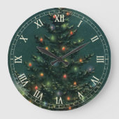 Weihnachtsbaum am Abend mit Lichtern Große Wanduhr (Vorderseite)