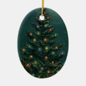 Weihnachtsbaum am Abend mit Lichtern Keramik Ornament (Vorne)