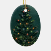 Weihnachtsbaum am Abend mit Lichtern Keramik Ornament (Hinten)