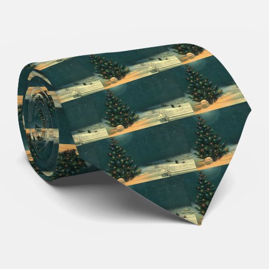 Weihnachtsbaum am Abend mit Lichtern Krawatte (Gerollt)