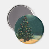 Weihnachtsbaum am Abend mit Lichtern Magnet (Vorderseite/Rückseite)