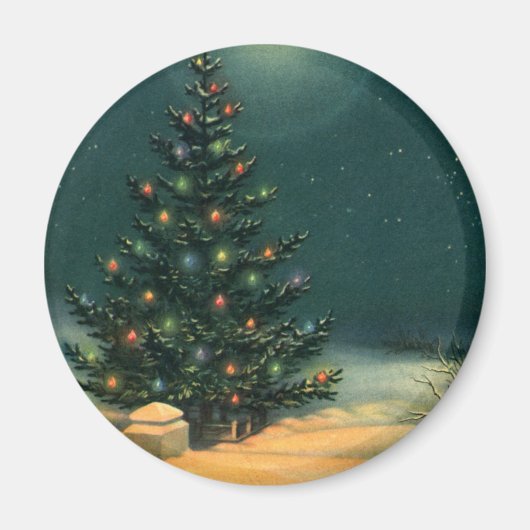 Weihnachtsbaum am Abend mit Lichtern Magnet (Vorne)