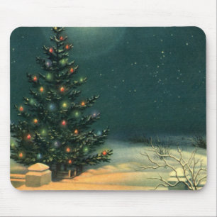 Weihnachtsbaum am Abend mit Lichtern Mousepad