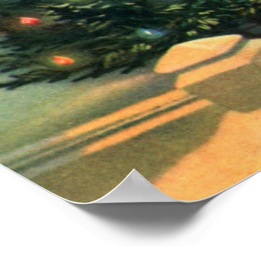 Weihnachtsbaum am Abend mit Lichtern Poster (Ecke)