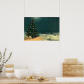 Weihnachtsbaum am Abend mit Lichtern Poster (Küche)