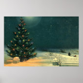 Weihnachtsbaum am Abend mit Lichtern Poster (Vorne)