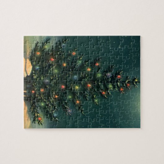 Weihnachtsbaum am Abend mit Lichtern Puzzle (Horizontal)