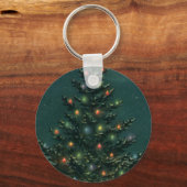 Weihnachtsbaum am Abend mit Lichtern Schlüsselanhänger (Rückseite)
