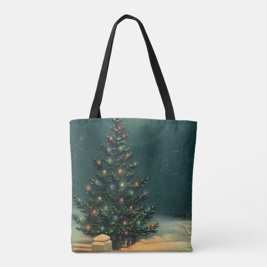 Weihnachtsbaum am Abend mit Lichtern Tasche (Rückseite)