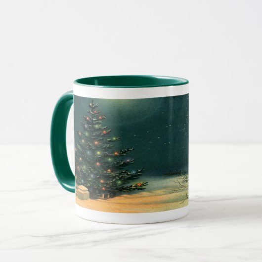 Weihnachtsbaum am Abend mit Lichtern Tasse (Vorderseite Links)