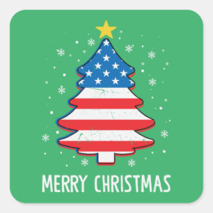 Weihnachtsbaum American Flag Familie Weihnachten Quadratischer Aufkleber