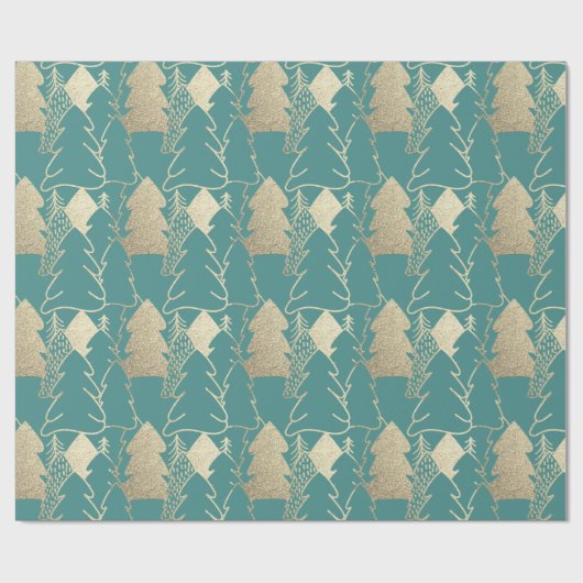 Weihnachtsbaum Aquamarin Minze Gold Extravaganter Geschenkpapier (Flach)