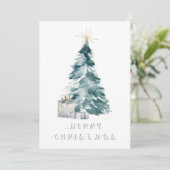 Weihnachtsbaum Aquarell Goldstar Feiertagskarte (Stehend Vorderseite)