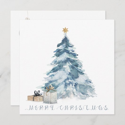 Weihnachtsbaum Aquarell Goldstar Karte (Vorne/Hinten)