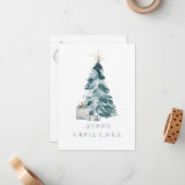Weihnachtsbaum Aquarell Goldstar Mitteilungskarte (Vorderseite/Rückseite Beispiel)