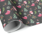 Weihnachtsbaum: Aquarellfarbenes nahtloses Muster Geschenkpapier (Rolleneckpunkt)