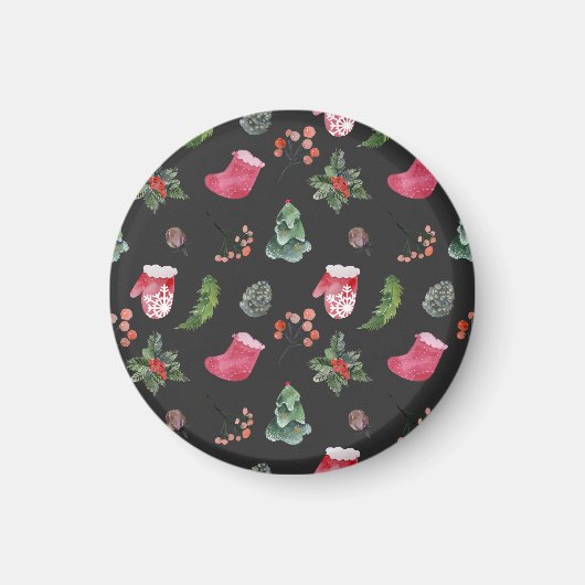 Weihnachtsbaum: Aquarellfarbenes nahtloses Muster Magnet (Vorne)