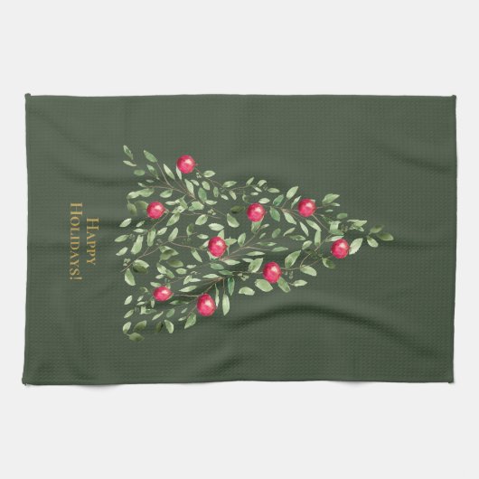 Weihnachtsbaum Aquarellgrün Geschirrtuch (Horizontal)