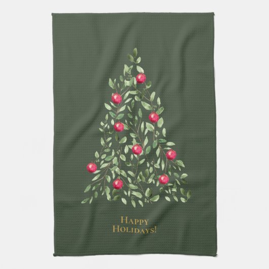Weihnachtsbaum Aquarellgrün Geschirrtuch (Vertikal)