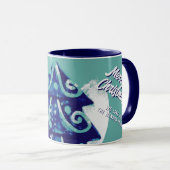 Weihnachtsbaum Artistic Blue Merry Script Familie Tasse (VorderseiteRechts)