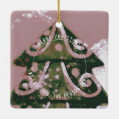 Weihnachtsbaum Artistic Green Pink Family Foto Keramikornament (Rückseite)