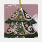 Weihnachtsbaum Artistic Green Pink Family Foto Keramikornament (Vorderseite)