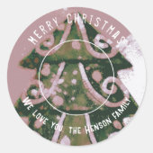 Weihnachtsbaum Artistic Green Pink Family Foto Runder Aufkleber (Vorderseite)