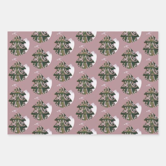 Weihnachtsbaum Artistic Green Pink Merry Script Geschenkpapier Set (Vorderseite 2)