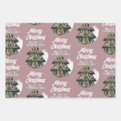 Weihnachtsbaum Artistic Green Pink Merry Script Geschenkpapier Set (Vorderseite)