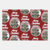 Weihnachtsbaum Artistic Green Pink Merry Script Geschenkpapier Set (Vorderseite)
