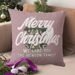 Weihnachtsbaum Artistic Green Pink Merry Script Kissen